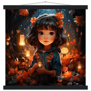 Enchanted World - Girl - Art Print with Hanger - 45x45 cm / 18x18″, Black wall hanger