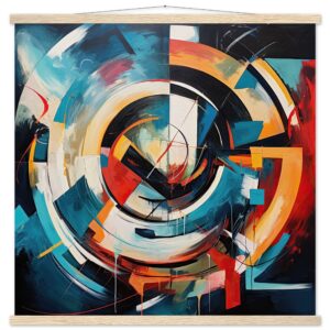 Abstract Colorful Painted Blue Art Print with Hanger - 70x70 cm / 28x28″, Natural wood wall hanger