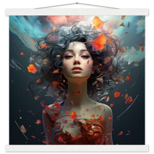 Digital Art - Girl Beautiful Abstract - Art Print with Hanger - 45x45 cm / 18x18″, White wall hanger