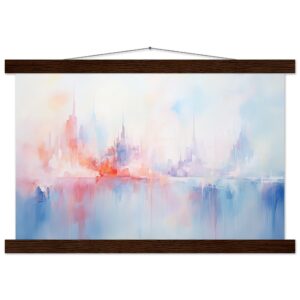 Pastel Abstract City Skyline Art Print with Hanger - 30x45 cm / 12x18″, Dark wood wall hanger