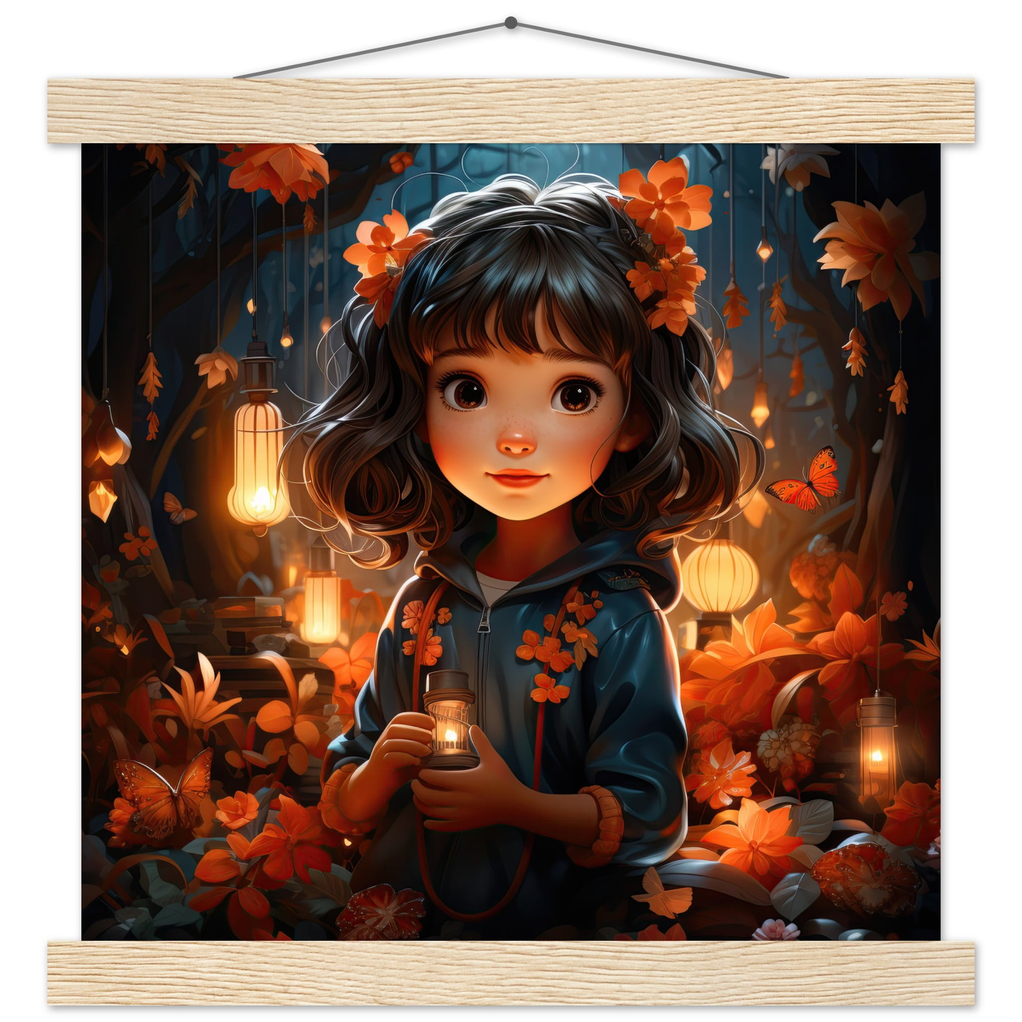 Enchanted World – Girl – Art Print with Hanger – 30×30 cm / 12×12″, Natural wood wall hanger