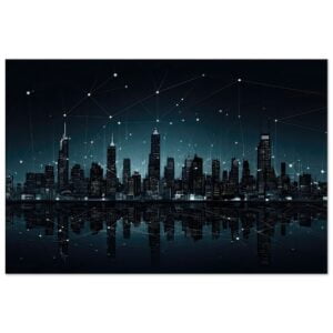City Skyline Night Constellations Canvas Print - 50x75 cm / 20x30″, Slim
