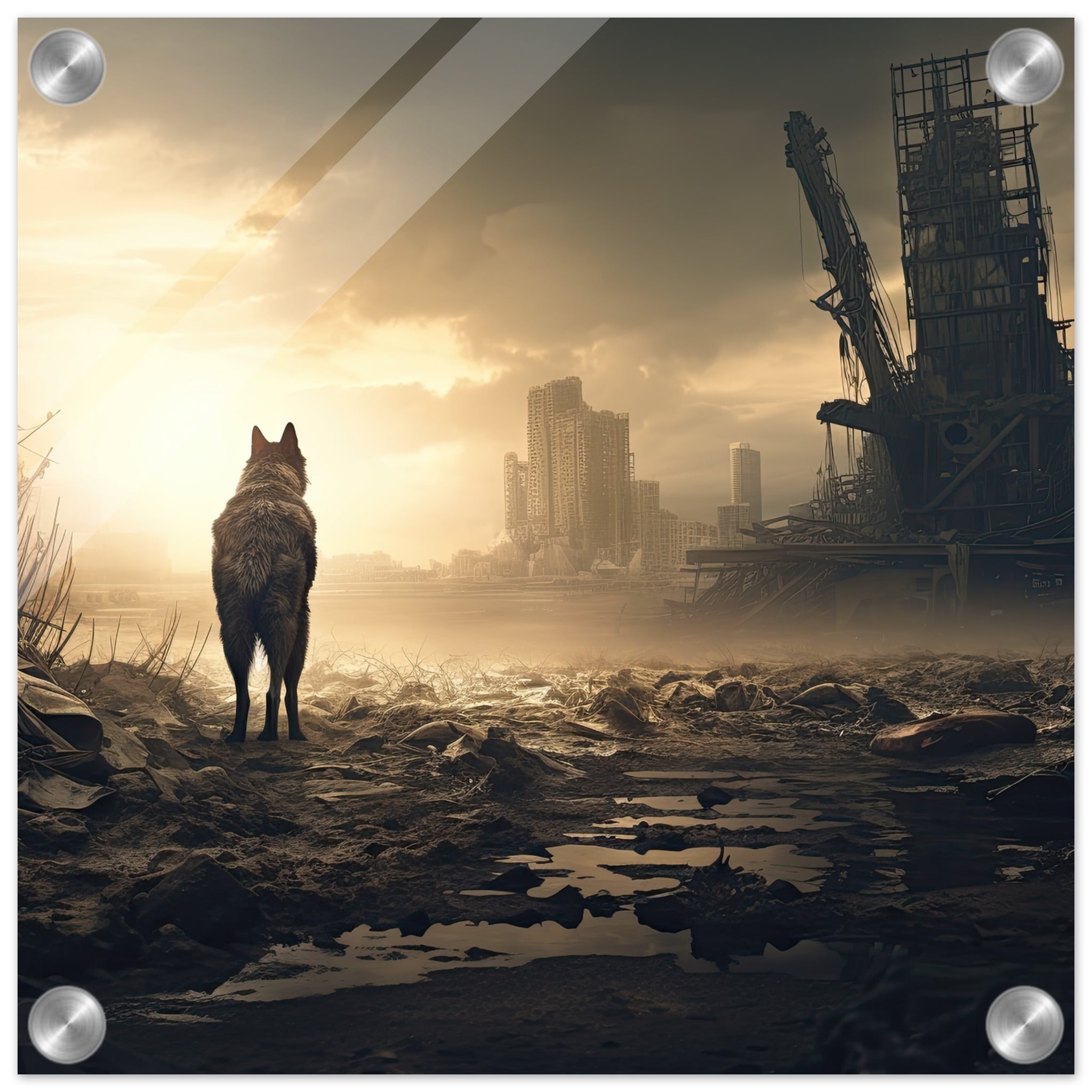 Lone Wolf Post-Apocalyptic Acrylic Print – 30×30 cm / 12×12″