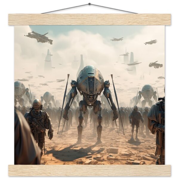 Future War Sci-Fi Art Print with Hanger - 30x30 cm / 12x12″, Natural wood wall hanger