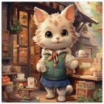 Cute Kitten Coffee Shop Canvas Print