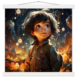 Enchanted World - Boy Adventurer - Art Print with Hanger - 40x40 cm / 16x16″, White wall hanger