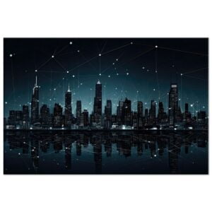 City Skyline Night Constellations Canvas Print - 30x45 cm / 12x18″, Slim