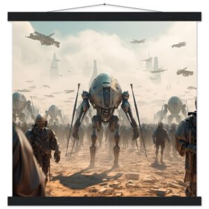 Future War Sci-Fi Art Print with Hanger - 45x45 cm / 18x18″, Black wall hanger