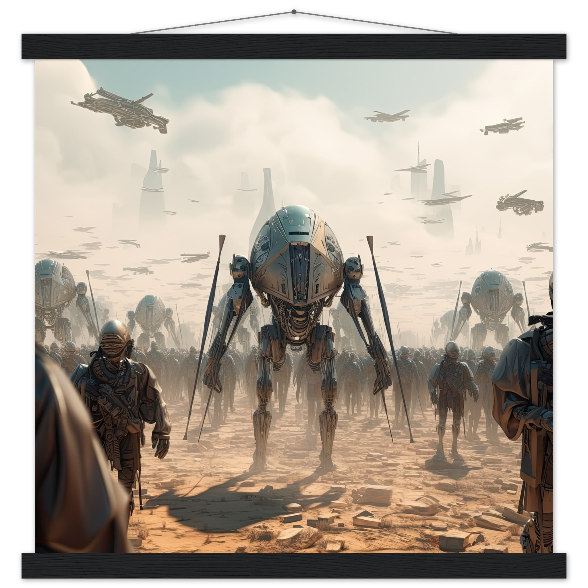 Future War Sci-Fi Art Print with Hanger – 45×45 cm / 18×18″, Black wall hanger