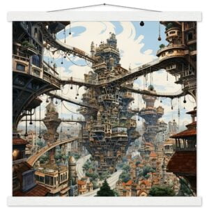Surreal City Art Print with Hanger - 45x45 cm / 18x18″, White wall hanger