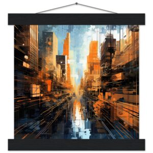 Abstract City Art Print with Hanger - 25x25 cm / 10x10″, Black wall hanger