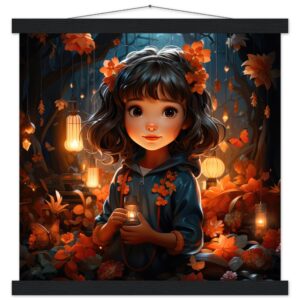Enchanted World - Girl - Art Print with Hanger - 40x40 cm / 16x16″, Black wall hanger