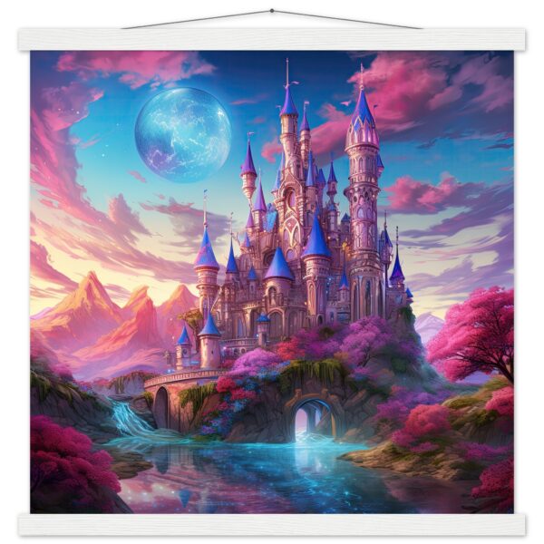 Colorful Fairy Tale Castle Art Print with Hanger - 50x50 cm / 20x20″, White wall hanger
