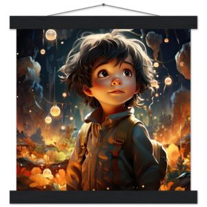 Enchanted World - Boy Adventurer - Art Print with Hanger - 30x30 cm / 12x12″, Black wall hanger