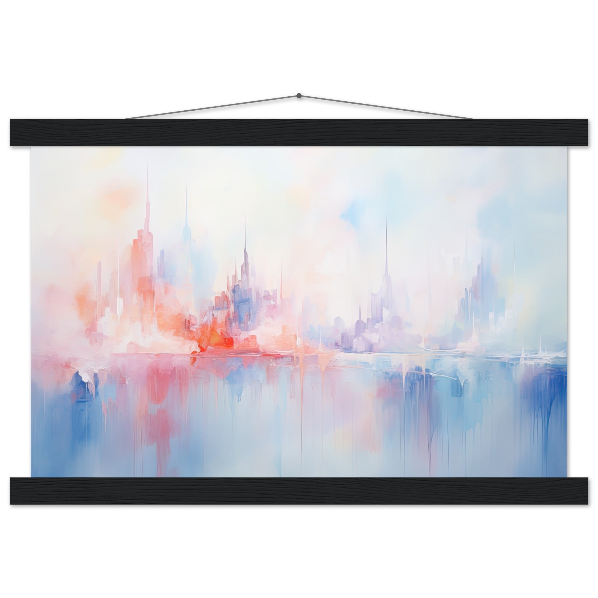 Pastel Abstract City Skyline Art Print with Hanger – 30×45 cm / 12×18″, Black wall hanger