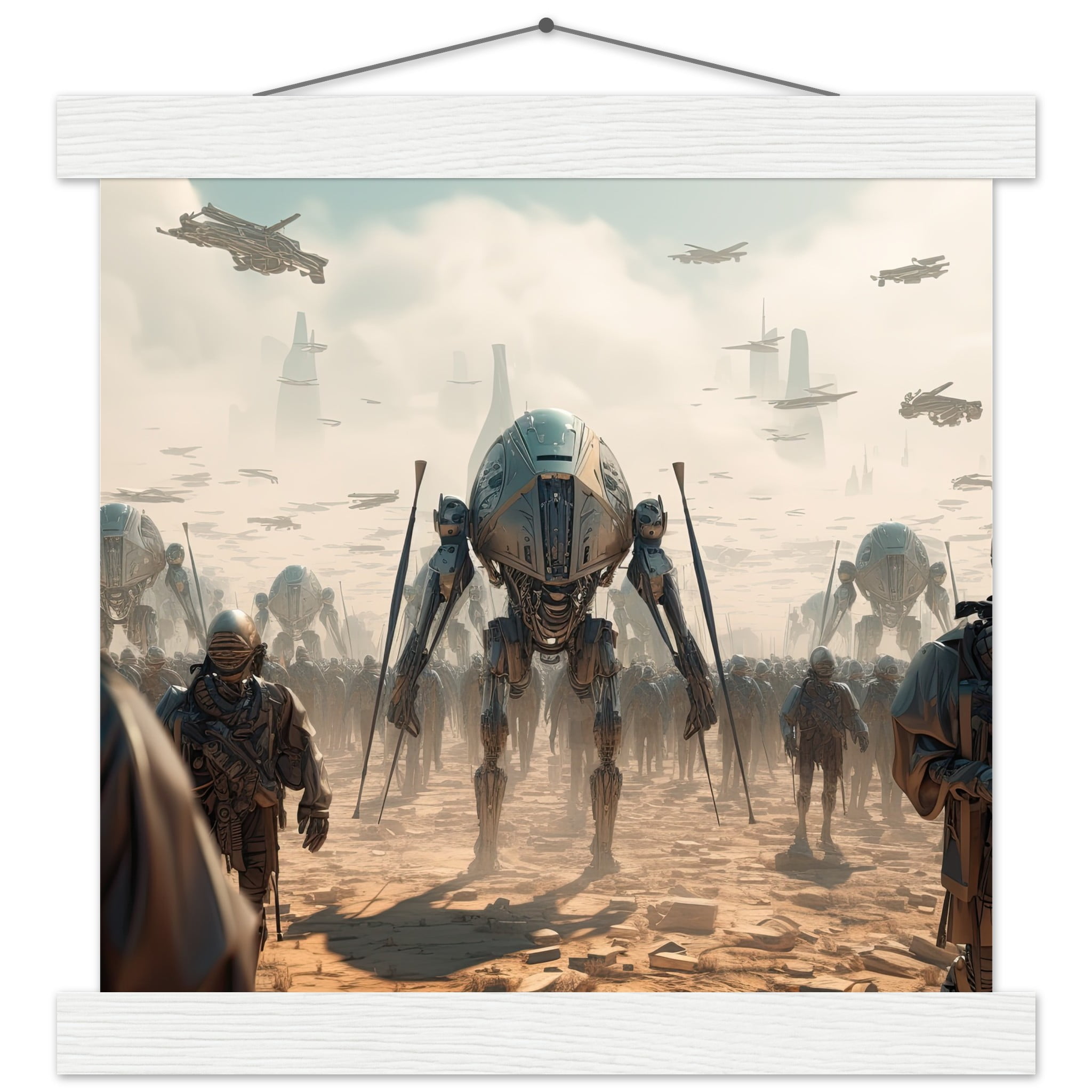 Future War Sci-Fi Art Print with Hanger – 25×25 cm / 10×10″, White wall hanger