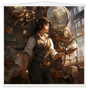 Steampunk Princess Art Print with Hanger - 70x70 cm / 28x28″, White wall hanger