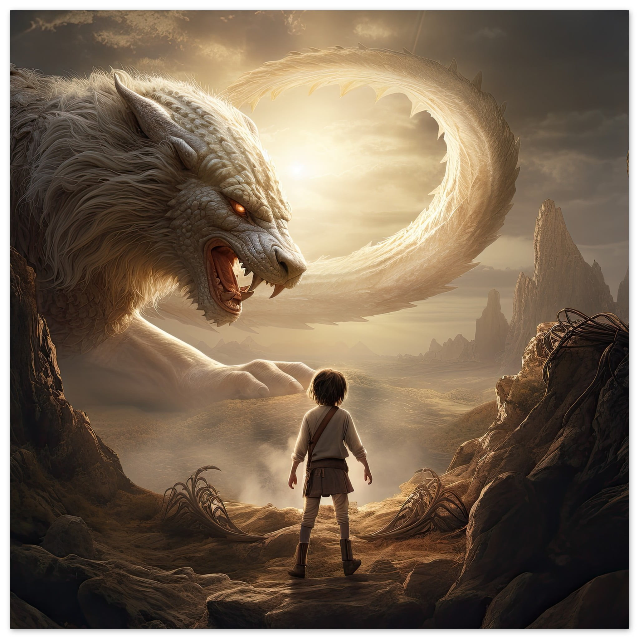 The Boy and the Chimera Metal Print – 20×20 cm / 8×8″
