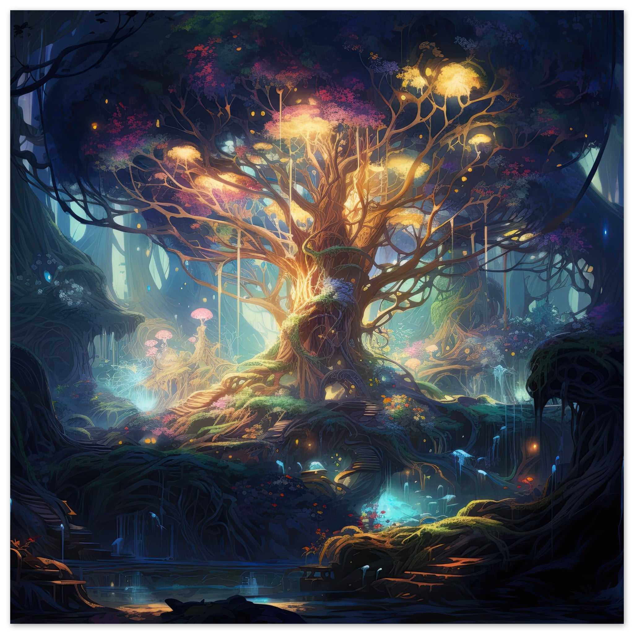 Magical Tree Kingdom Metal Print – 30×30 cm / 12×12″