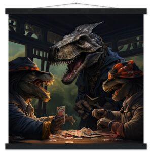 Tyrannosaurus Rex Poker Art Print with Hanger - 50x50 cm / 20x20″, Black wall hanger
