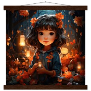 Enchanted World - Girl - Art Print with Hanger - 40x40 cm / 16x16″, Dark wood wall hanger