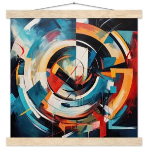 Abstract Colorful Painted Blue Art Print with Hanger - 35x35 cm / 14x14″, Natural wood wall hanger