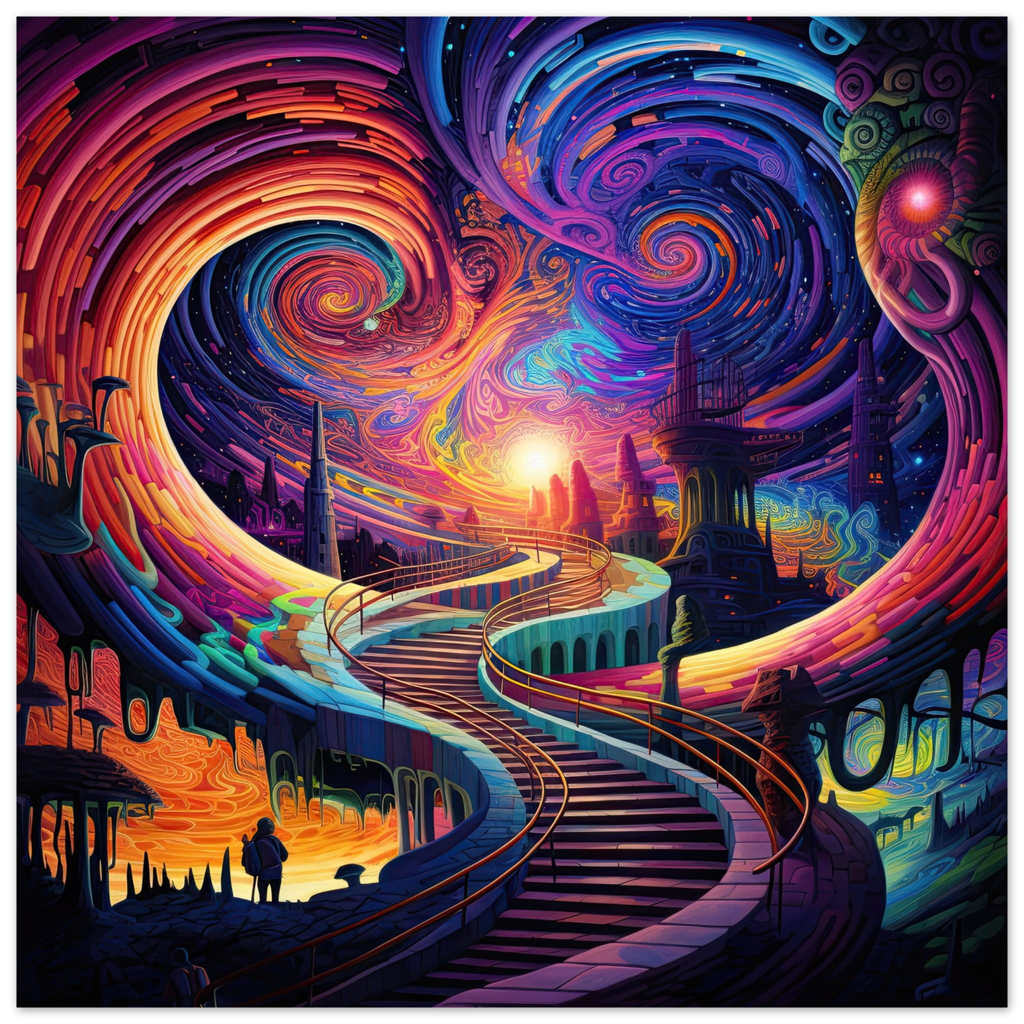 Trippy Colorful Adventure Art Poster – 70×70 cm / 28×28″