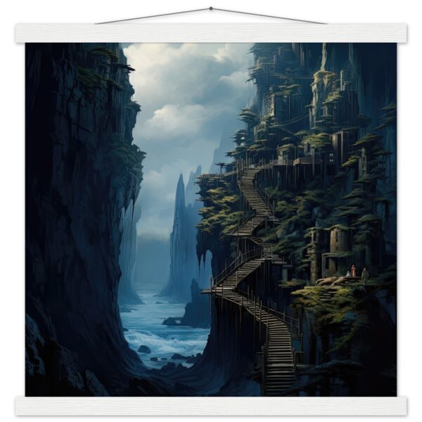 Cliffside Kingdom Landscape Art Print with Hanger - 45x45 cm / 18x18″, White wall hanger
