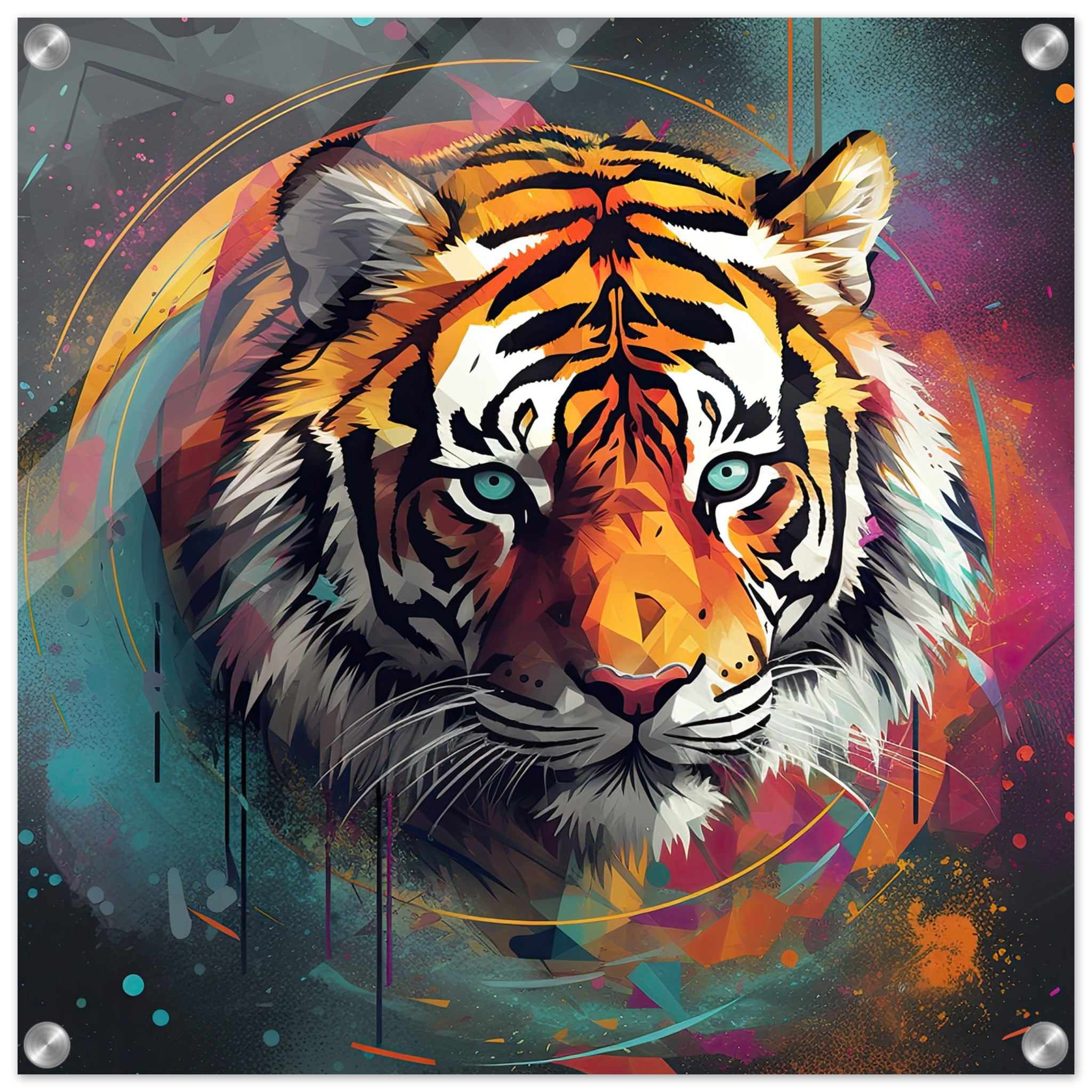 Tiger Colorful Abstract Acrylic Print – 50×50 cm / 20×20″
