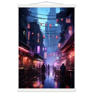 Cyberpunk Market Sci-Fi Art Print with Hanger - 40x60 cm / 16x24″, White wall hanger