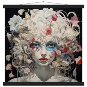 Flower Girl Art Print with Hanger - 50x50 cm / 20x20″, Black wall hanger
