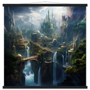 Elven Kingdom Art Print with Hanger - 70x70 cm / 28x28″, Black wall hanger
