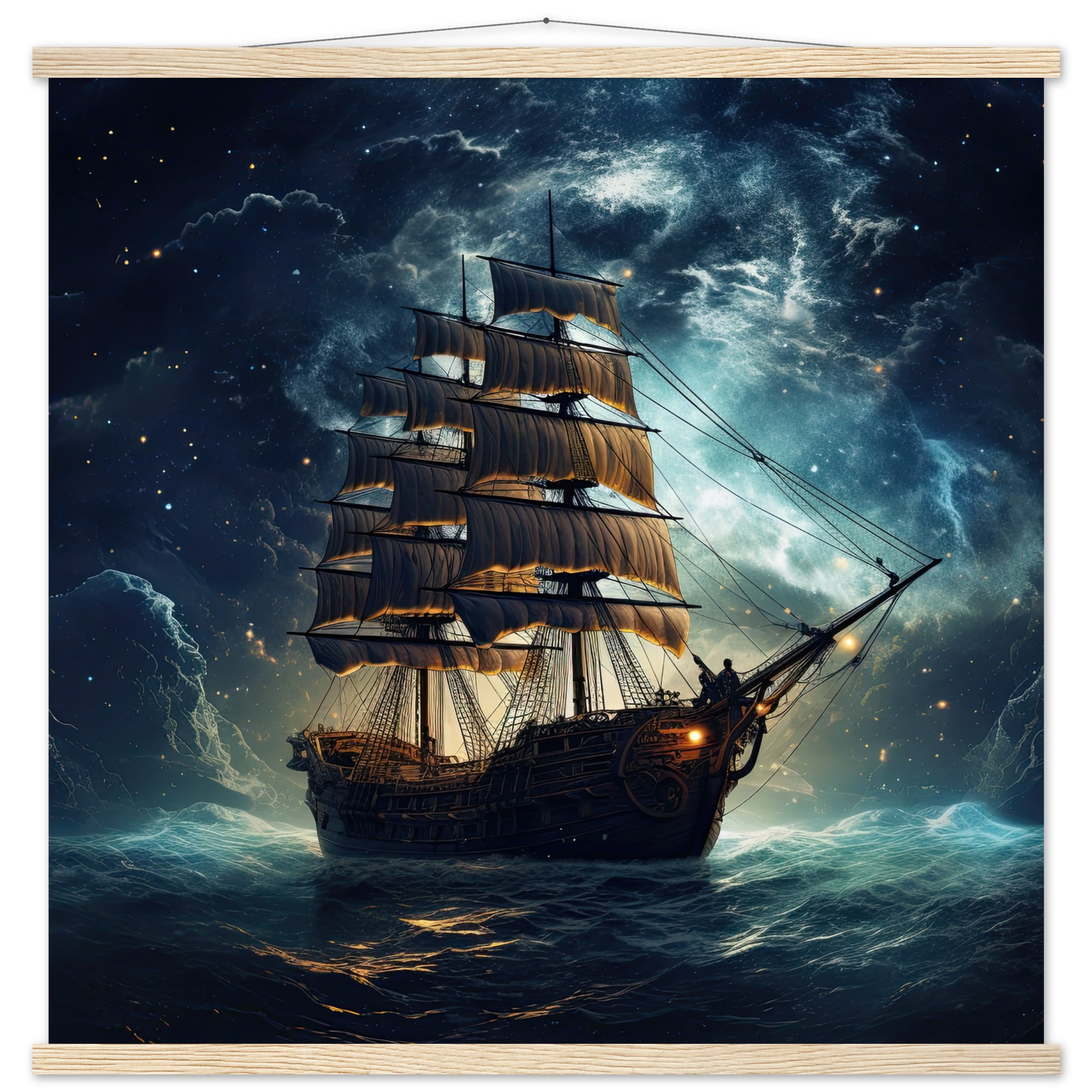 Fantastic Voyage Art Print with Hanger – 70×70 cm / 28×28″, Natural wood wall hanger