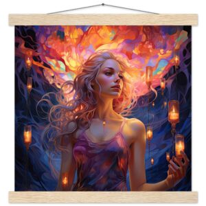 Lovely Lanterns and Colors Art Print with Hanger - 35x35 cm / 14x14″, Natural wood wall hanger