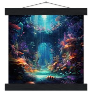 Underwater Paradise Ocean Art Print with Hanger - 25x25 cm / 10x10″, Black wall hanger