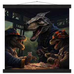 Tyrannosaurus Rex Poker Art Print with Hanger - 40x40 cm / 16x16″, Black wall hanger