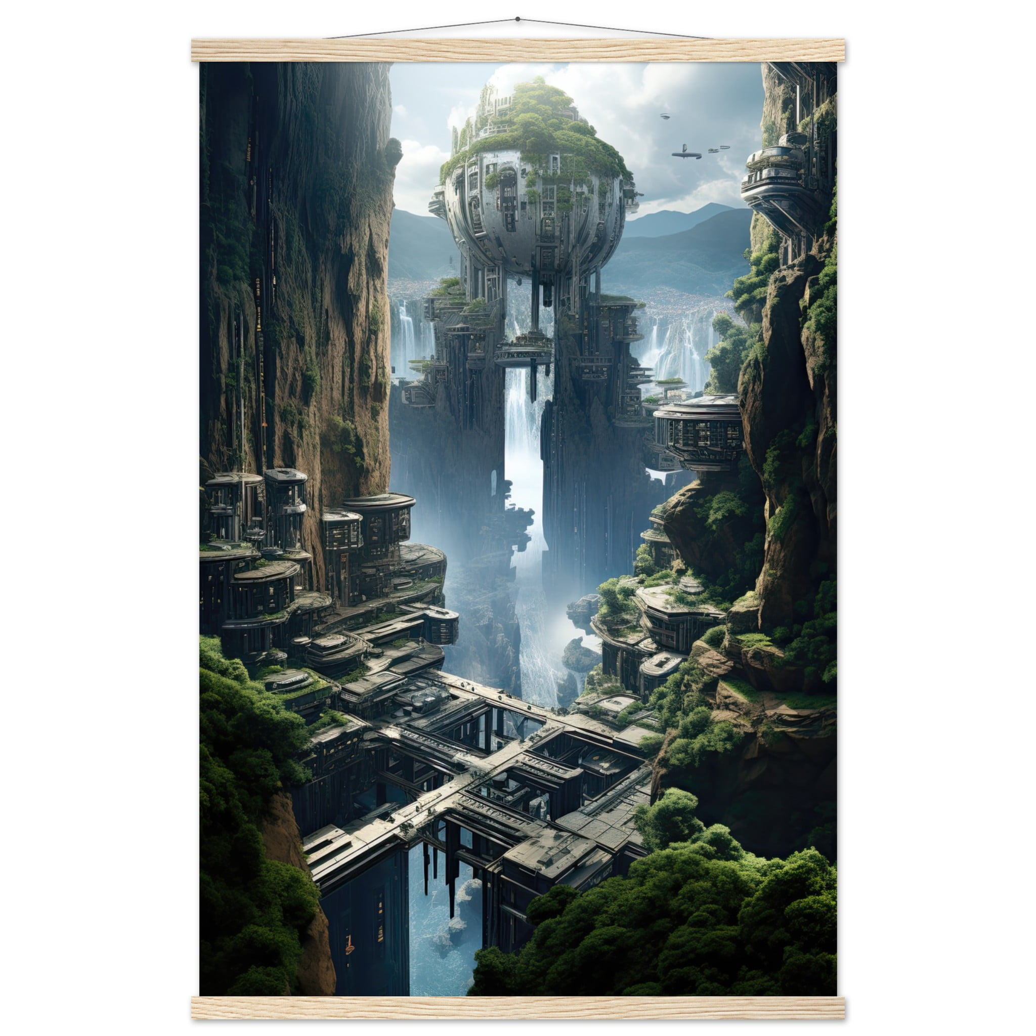 Sci-Fi Concept Art Print with Hanger – 60×90 cm / 24×36″, Natural wood wall hanger