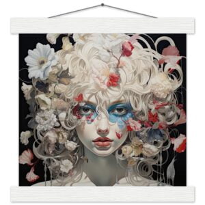Flower Girl Art Print with Hanger - 25x25 cm / 10x10″, White wall hanger