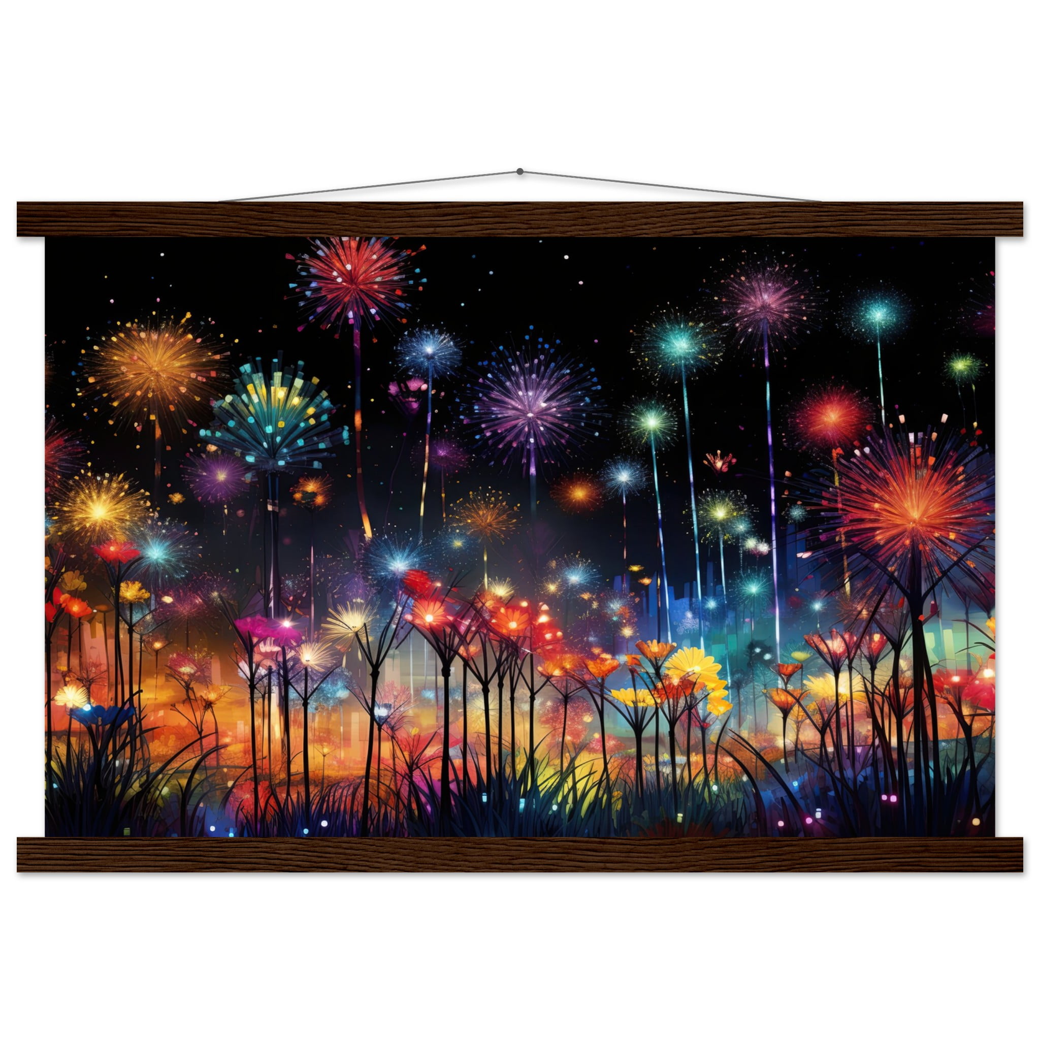 Fireworks and Flowers of Light and Color – Art Print with Hanger – 40×60 cm / 16×24″, Dark wood wall hanger