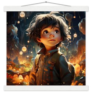 Enchanted World - Boy Adventurer - Art Print with Hanger - 35x35 cm / 14x14″, White wall hanger