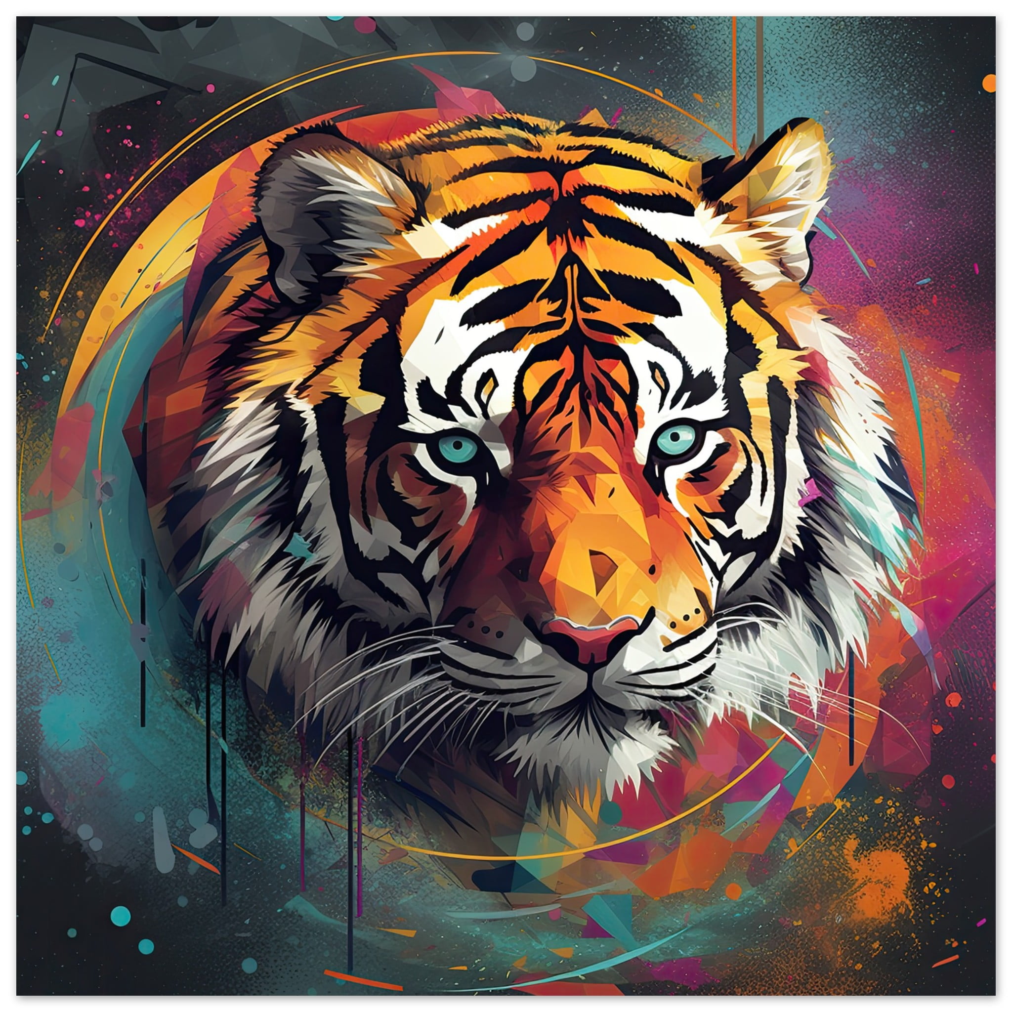 Tiger Colorful Abstract Metal Print – 30×30 cm / 12×12″
