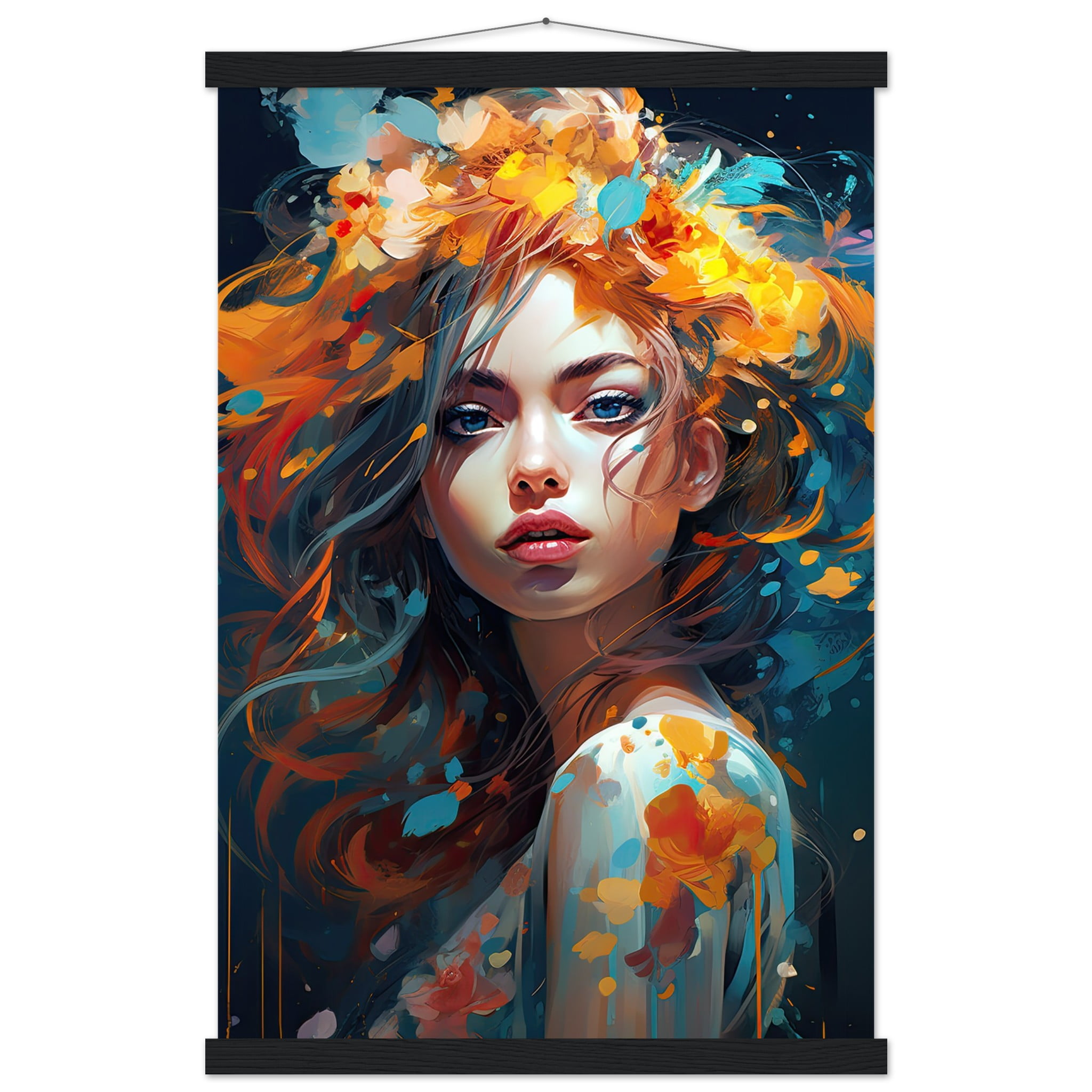 Girl Painted in Color Art Print with Hanger – 40×60 cm / 16×24″, Black wall hanger