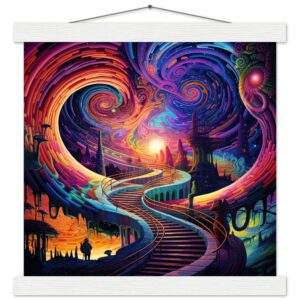 Trippy Colorful Adventure Art Print with Hanger - 30x30 cm / 12x12″, White wall hanger