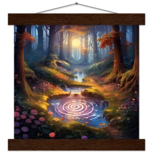 Mesmerizing Forest Whirlpool Art Print with Hanger - 25x25 cm / 10x10″, Dark wood wall hanger