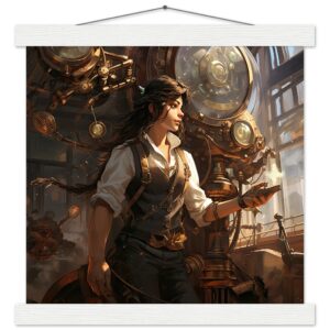 Steampunk Princess Art Print with Hanger - 30x30 cm / 12x12″, White wall hanger