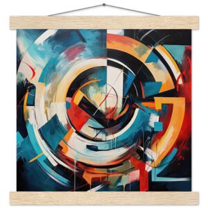 Abstract Colorful Painted Blue Art Print with Hanger - 30x30 cm / 12x12″, Natural wood wall hanger