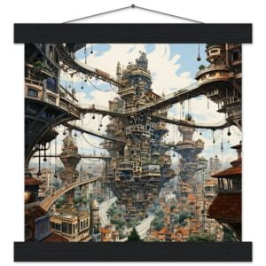 Surreal City Art Print with Hanger - 25x25 cm / 10x10″, Black wall hanger