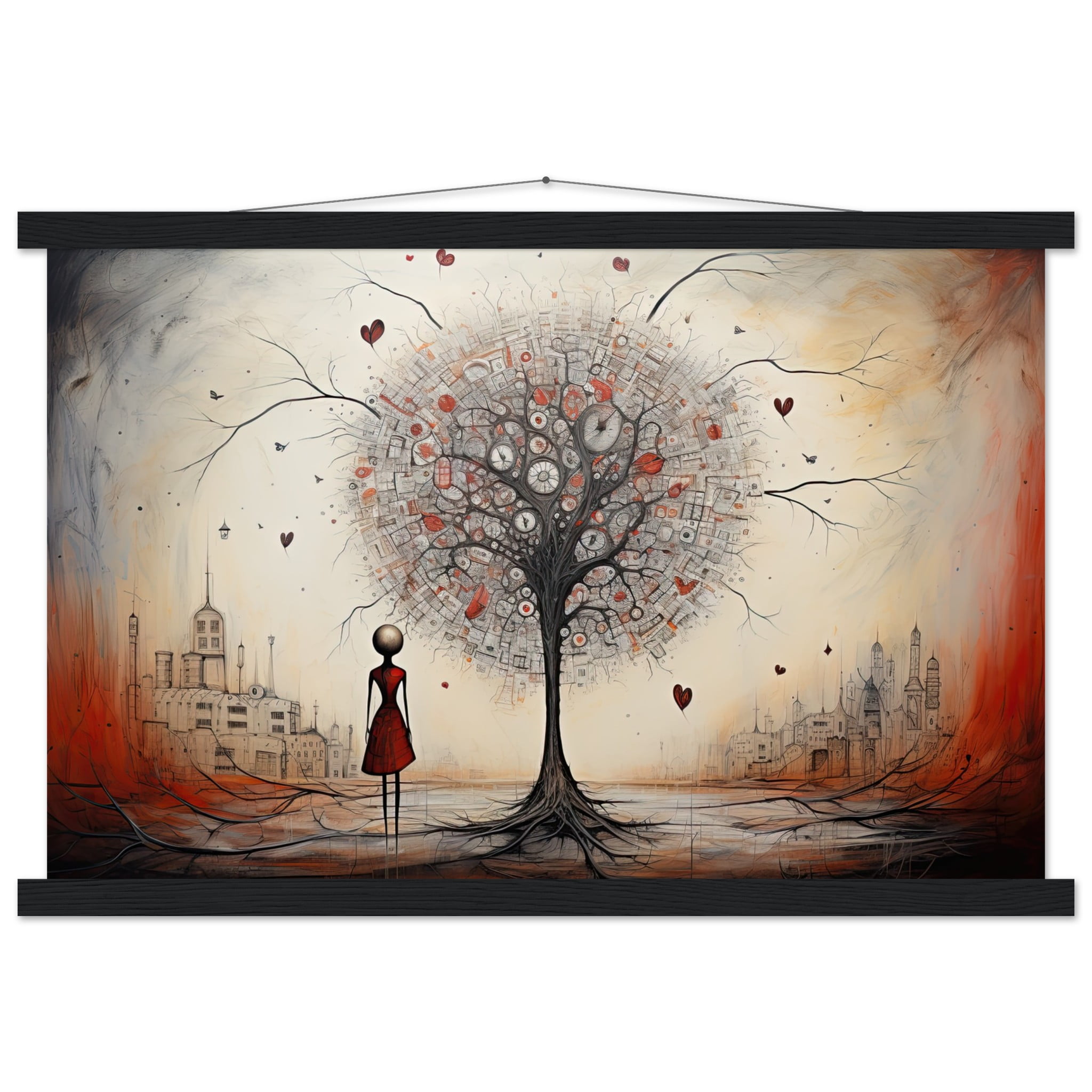 Heart Tree of Desire – Abstract Art Print with Hanger