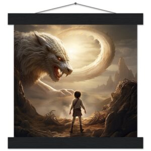 The Boy and the Chimera Art Print with Hanger - 25x25 cm / 10x10″, Black wall hanger