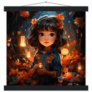 Enchanted World - Girl - Art Print with Hanger - 35x35 cm / 14x14″, Black wall hanger